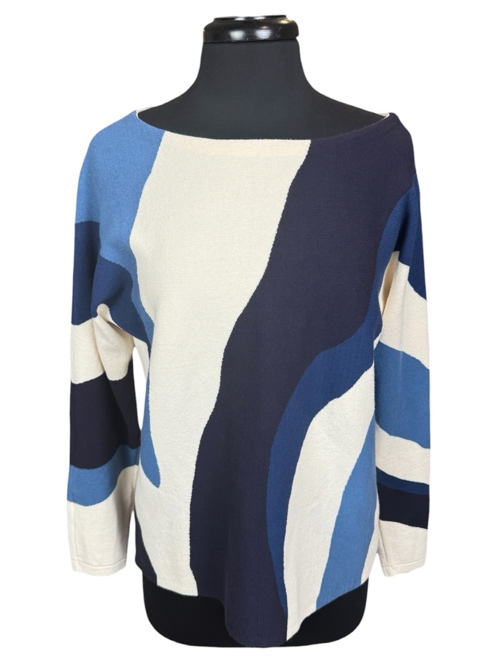 Chico’s Blue & Ivory Abstract Swirl Knit Sweater Chico’s Size 1 - Woman’s Size M - Picture 2 of 7